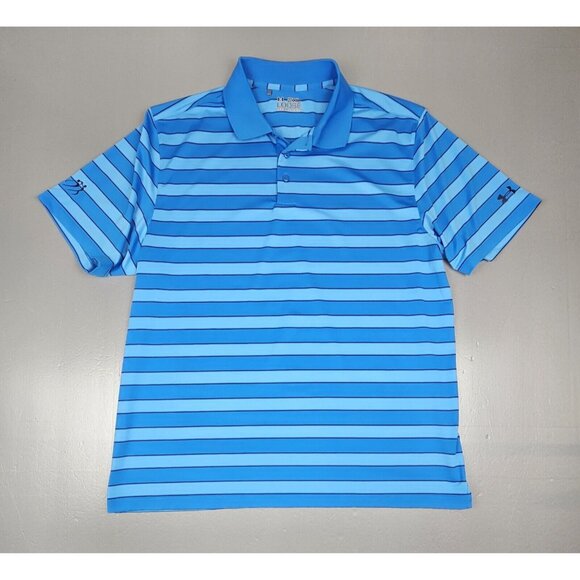 Under Armour Golf Polo Shirt Mens 2XL Heat Gear Striped‎ Blue Loose Fit Stretch. - Picture 1 of 8